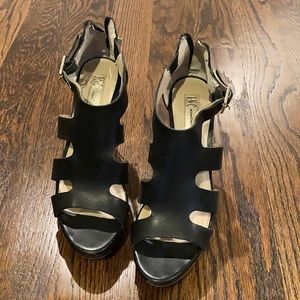 INC Strappy Leather Wedges Wooden Bottom